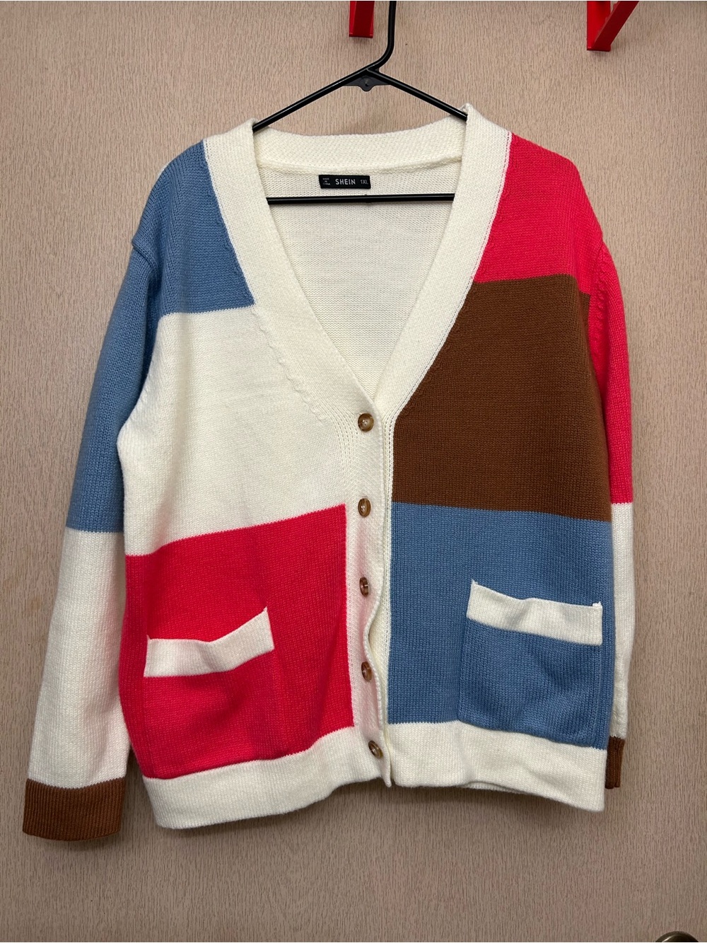 SHEIN - Color Block Cardigan Sweater - Size 1XL